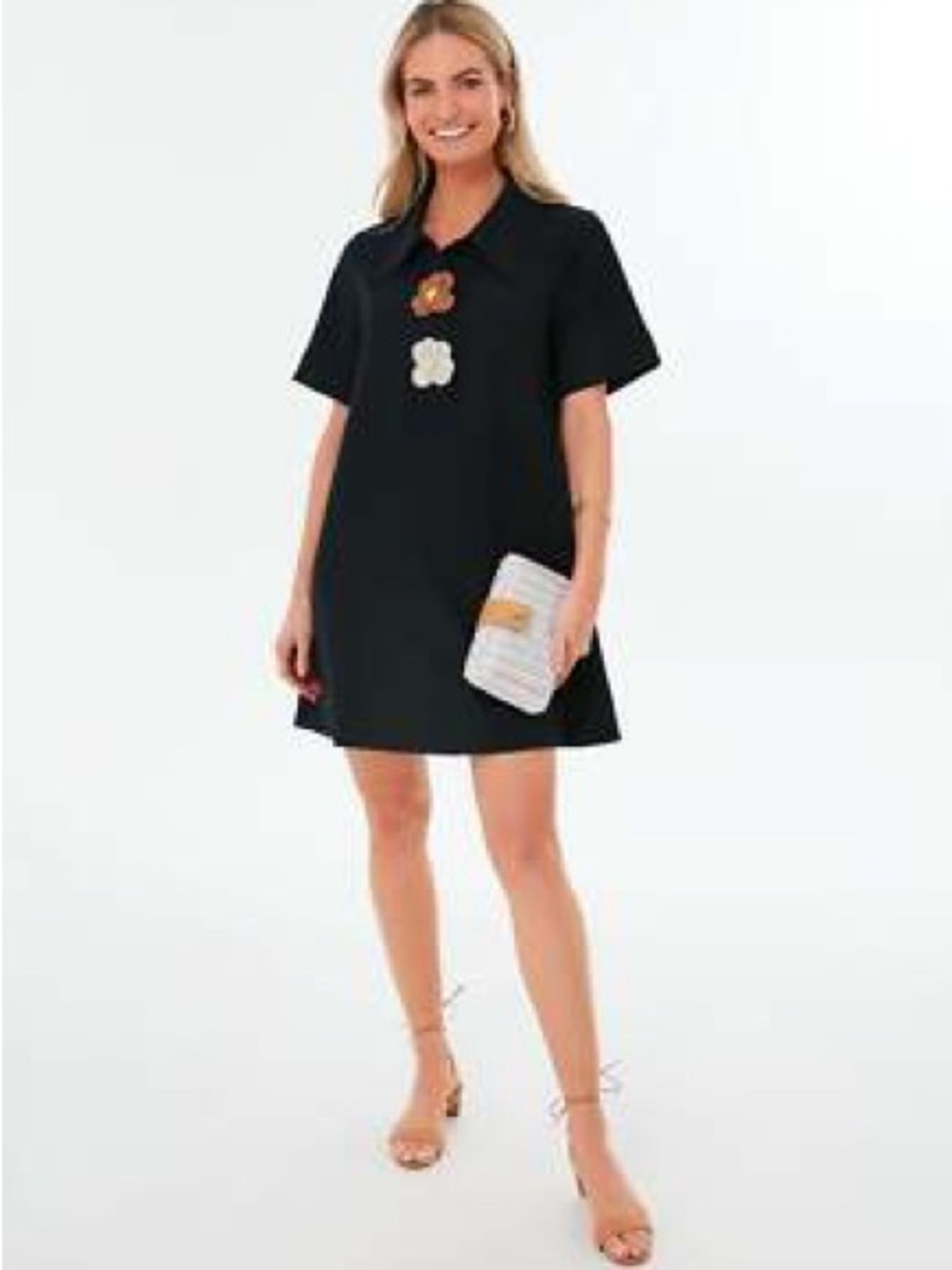 Tuckernuck Black Short-Sleeve Scout Dress with Floral Appliqué